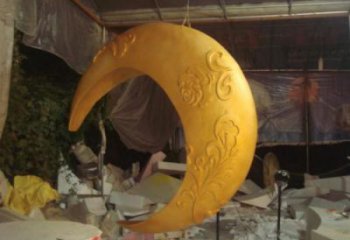 景區(qū)月亮雕塑，鍍金歐式雕塑，鐵藝材質(zhì)