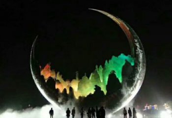 城市月亮雕塑，網(wǎng)格體育雕塑，古銅效果