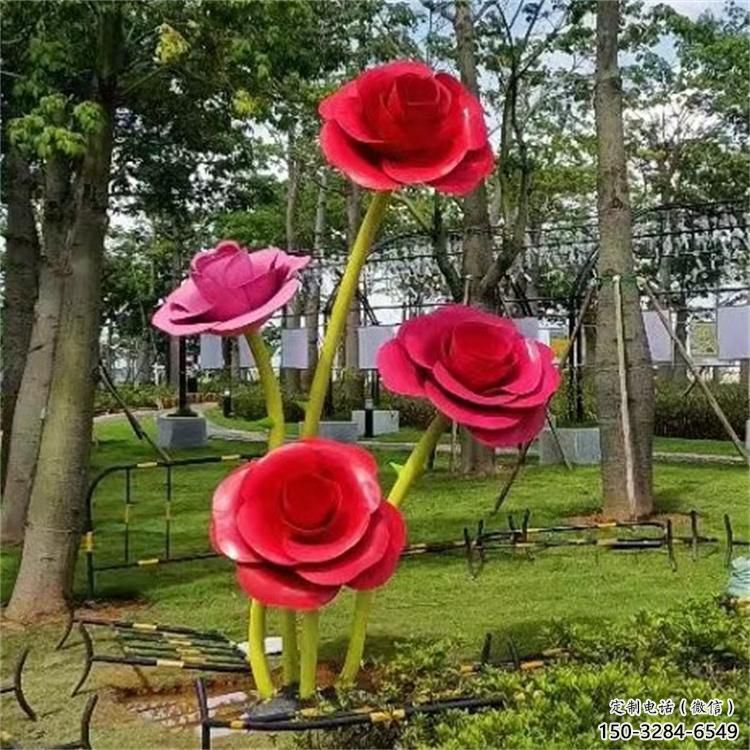 步行街玫瑰雕塑 游樂(lè)場(chǎng)景觀花朵雕塑 鑄造雕塑