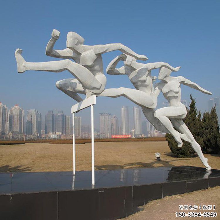 房地產跨欄雕塑 現代景觀體育雕塑 幾何運動員雕塑