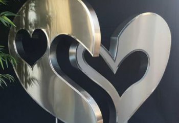 廣場雙心雕塑 抽象桃心雕塑 烤漆心心相印雕塑