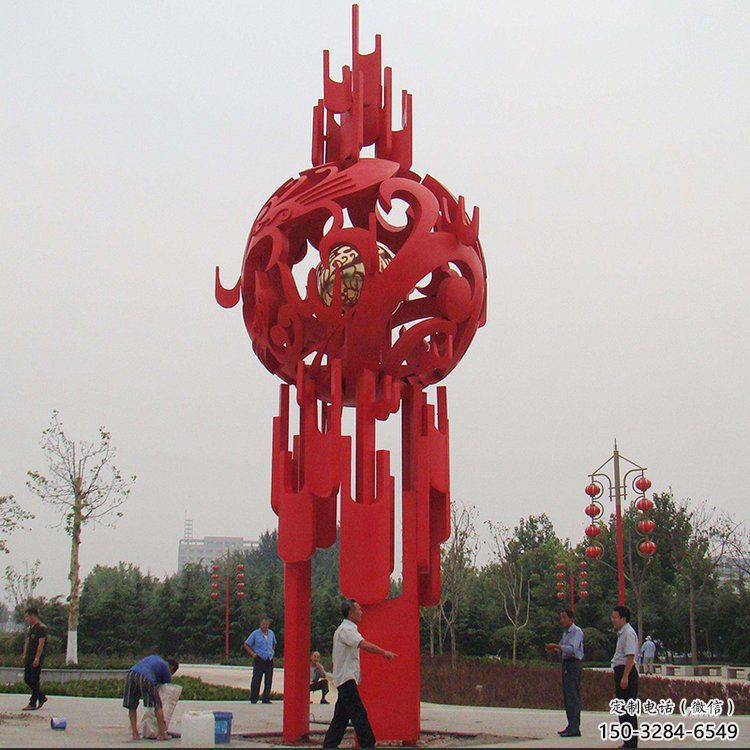 鋼管燈籠雕塑 異形噴水雕塑 農村雕塑
