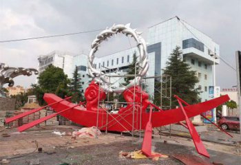 仿真龍舟雕塑 電鍍現代劃槳雕塑 部隊競賽雕塑