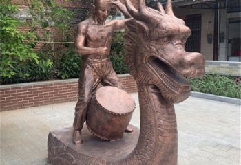 中式龍舟雕塑 啞光劃槳雕塑 游樂場競賽雕塑