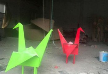 廣場千紙鶴雕塑 抽象折紙風格 烤漆鶴鳥雕塑