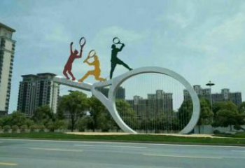 現(xiàn)代球拍雕塑 大型別墅區(qū)網(wǎng)球拍雕塑 彩繪體育雕塑