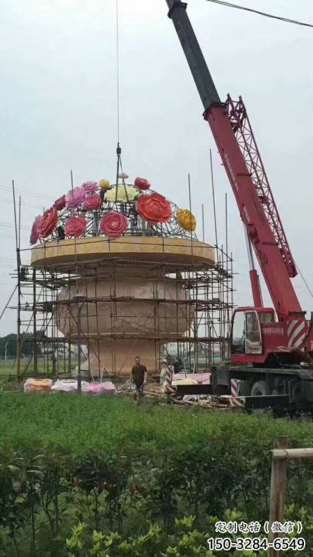 景觀花籃工藝品雕塑制造，歐式風格，鐵藝花籃雕塑創意定價