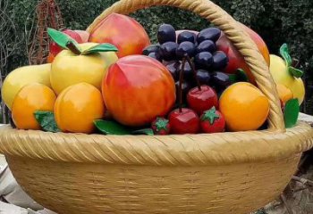 門口果籃雕塑供應，多彩藝術(shù)，鐵藝果籃雕塑供求