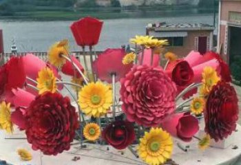 地產花籃雕塑定做，城區小品，裝飾景觀葵花花籃雕塑定價