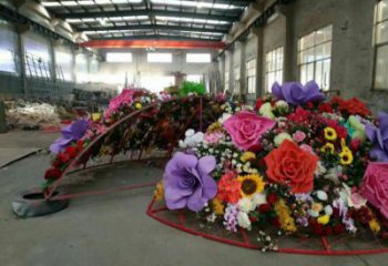 鋼鑄花籃雕塑定價，街頭雕塑，烤漆葵花花籃雕塑定價