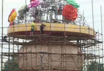 園林花籃雕塑定制，市標雕塑，廣場旅游區花籃雕塑定做