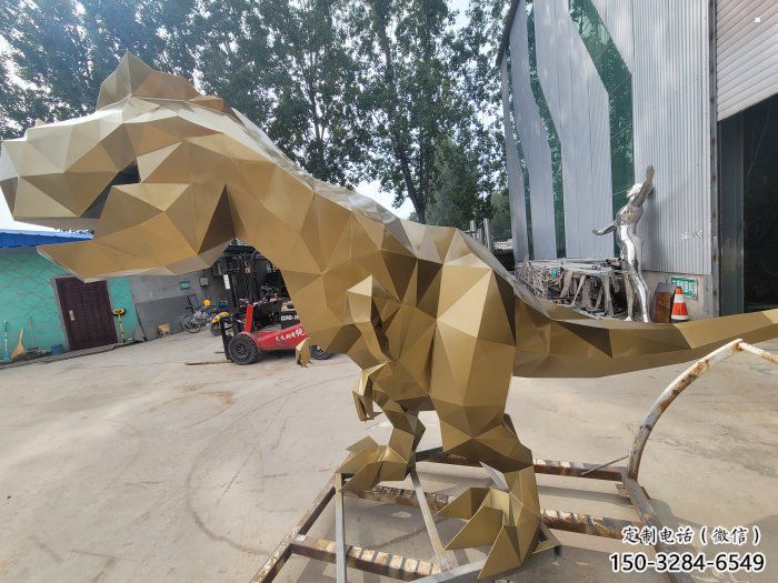 景觀恐龍雕塑供應，公園雕塑，金屬幾何恐龍雕塑制作