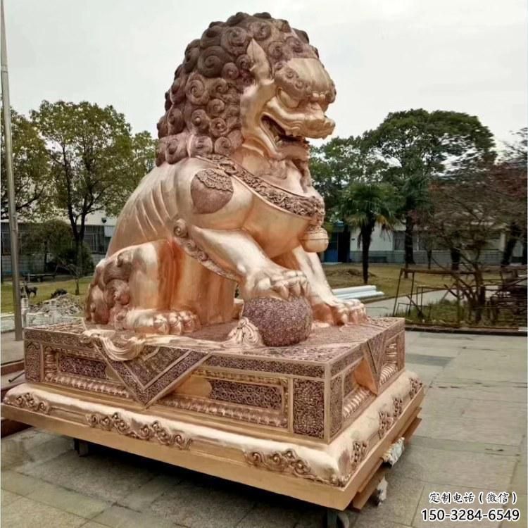 金屬獅子雕塑制作，黃銅鑄造，公共蹲獅雕塑優選