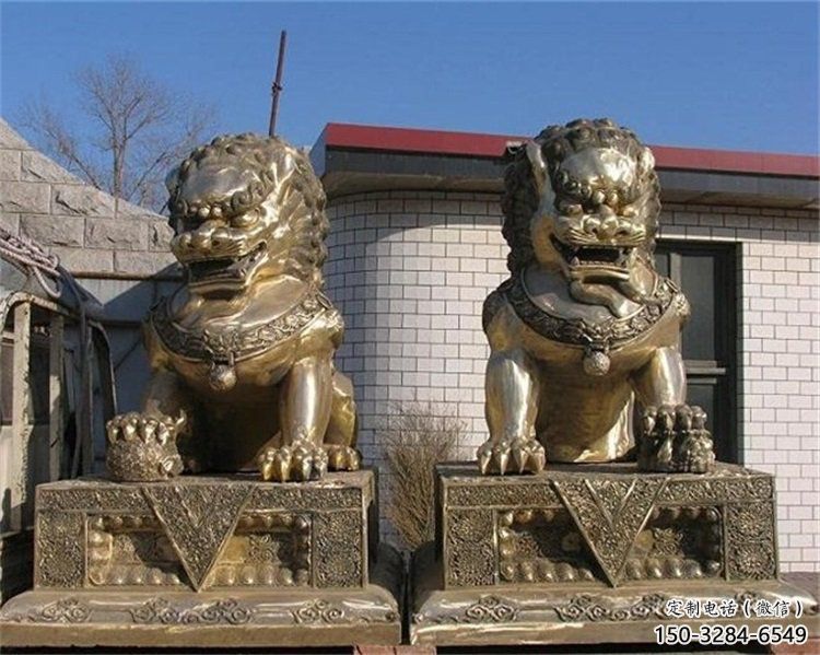 青銅獅子雕塑提供，鑄造藝術，中式蹲獅雕塑通用