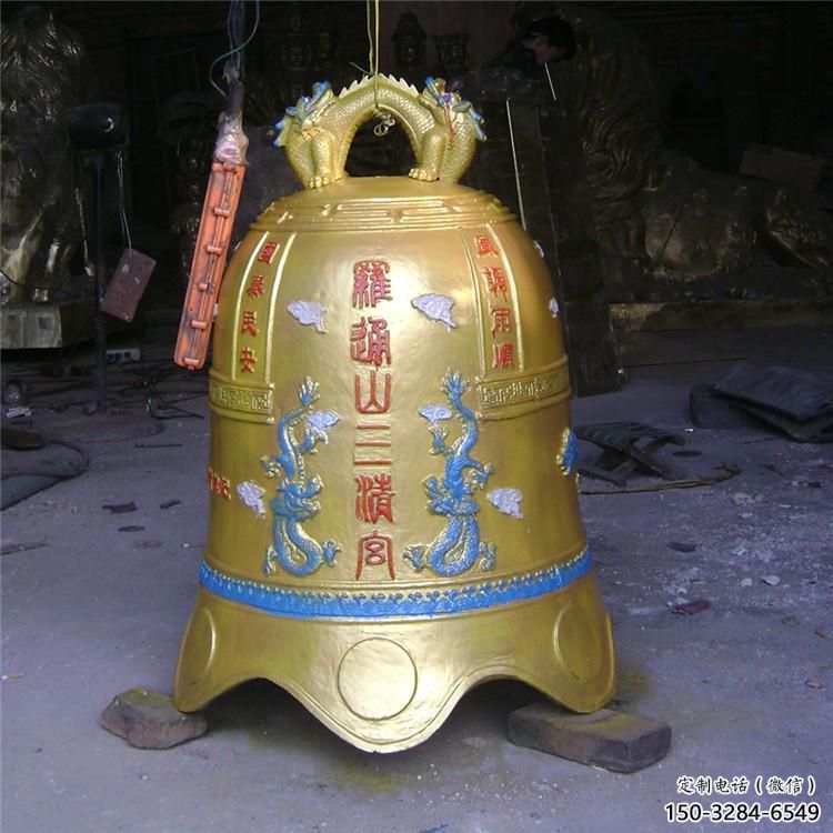 黃銅彩繪銅鐘雕塑-喇叭形口徑