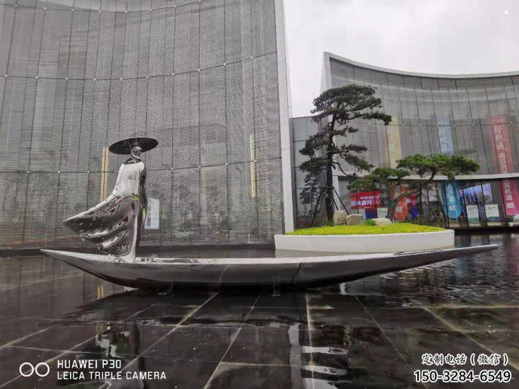 乘船人雕塑服務商，白鋼構件，抽象不銹鋼乘船人雕塑定價