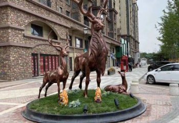 銅梅花鹿雕塑優(yōu)選，景區(qū)案例，梅花鹿銅雕塑選用