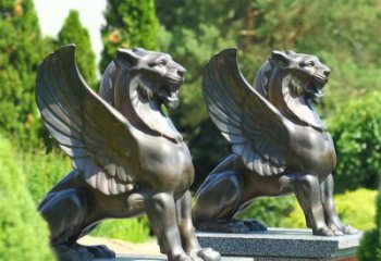 鑄銅獅子雕塑批發，標識雕塑，展示飛獅雕塑優選