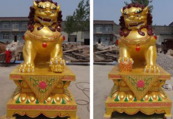 現代藝術獅子雕塑展品，室外軟裝，鎏金獅子雕塑訂做