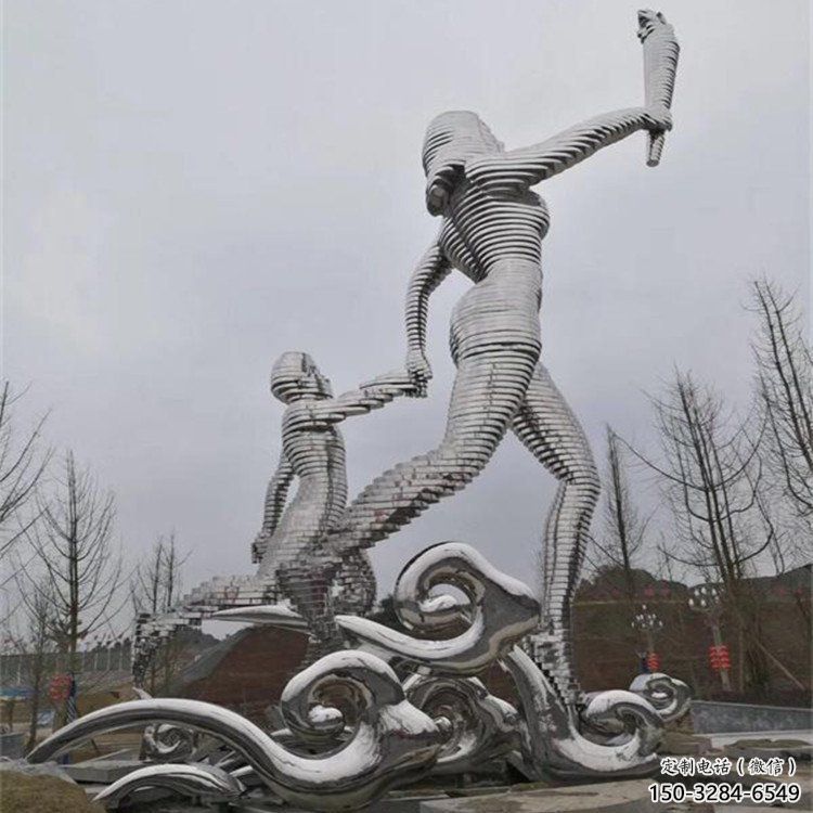 火炬人雕塑，鏡面工藝-不銹鋼螺旋造型雕塑