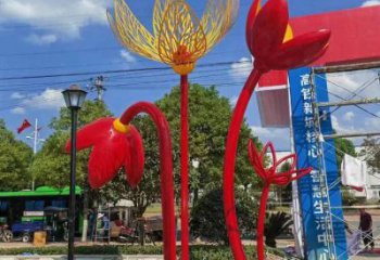 郁金香雕塑訂做，室外軟裝，不銹鋼郁金香雕塑廠