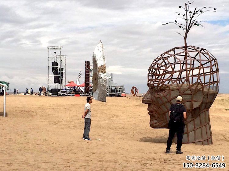 鏤空人頭像雕塑供應，城區小品，鐵藝人頭像雕塑制造商