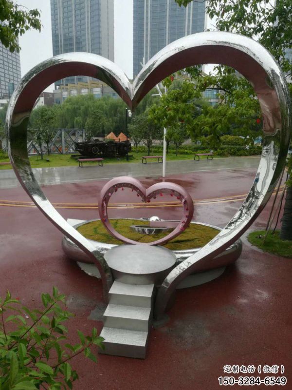 廣場心形雕塑訂做，城市雕塑，鏡面心形雕塑工程精品