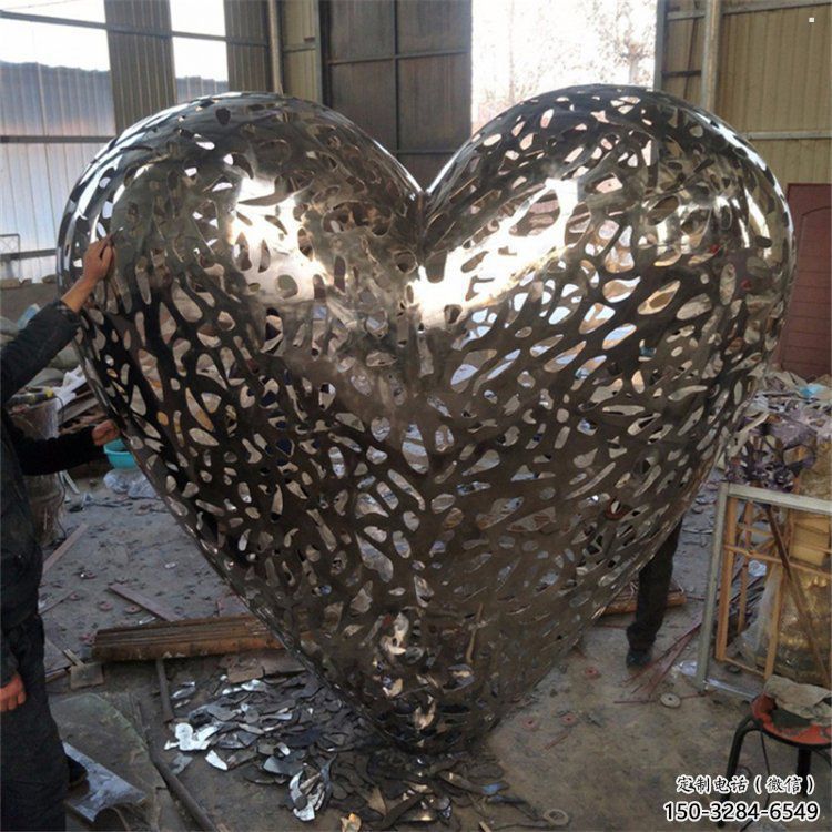 現代心形球雕塑定制，中式工藝，不銹鋼心形球雕塑廠家優價