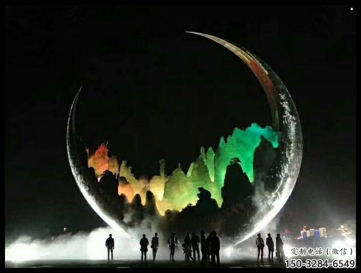 城市月牙雕塑，網(wǎng)格體育雕塑，古銅效果