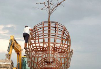 鐵藝人頭像雕塑制造商，室外軟裝，鏤空人頭像雕塑制作承接