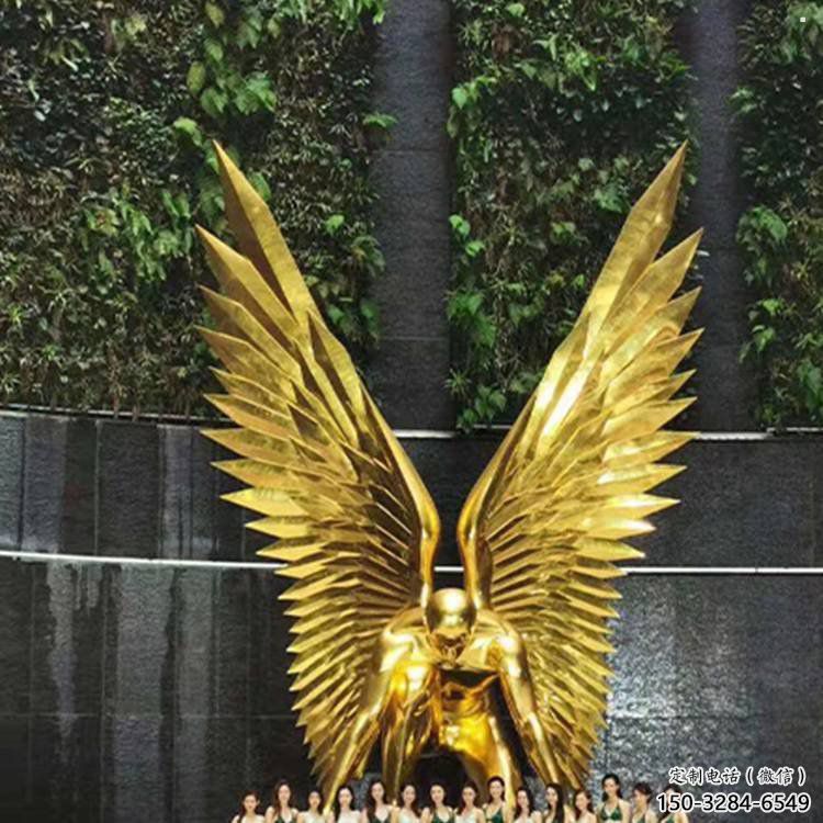 藝術鳥翅雕塑觀賞型，街景小品，不銹鋼鳥翅雕塑常用