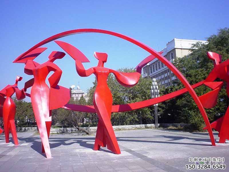 包河扭秧歌雕塑，民俗舞蹈雕塑，不銹鋼抽象音樂人雕塑