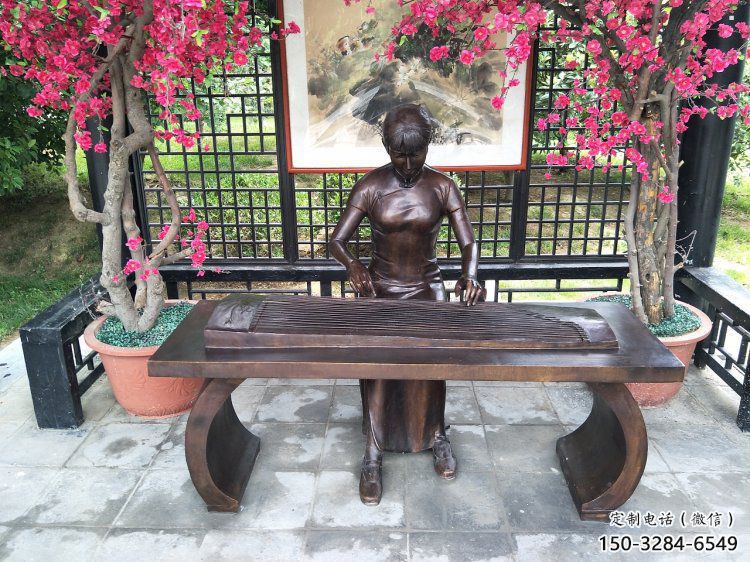 惠州彈古箏雕塑廠家，景觀概念，民俗人物雕塑通用