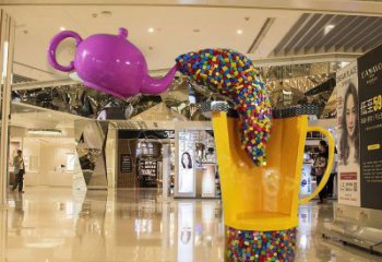 街道茶壺雕塑，鍛造景觀雕塑，古銅效果