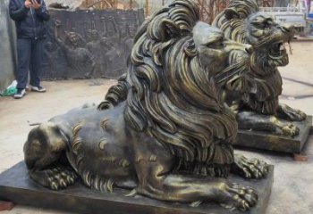 玄武大型趴獅雕塑，仿銅動(dòng)物雕塑，玻璃鋼獅子雕塑制作